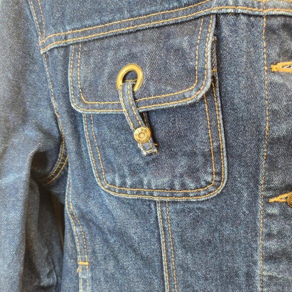 [L] Cleo Cotton Denim Jacket with 4 Pockets Women's Size Large Button Front - Picture 6 of 14